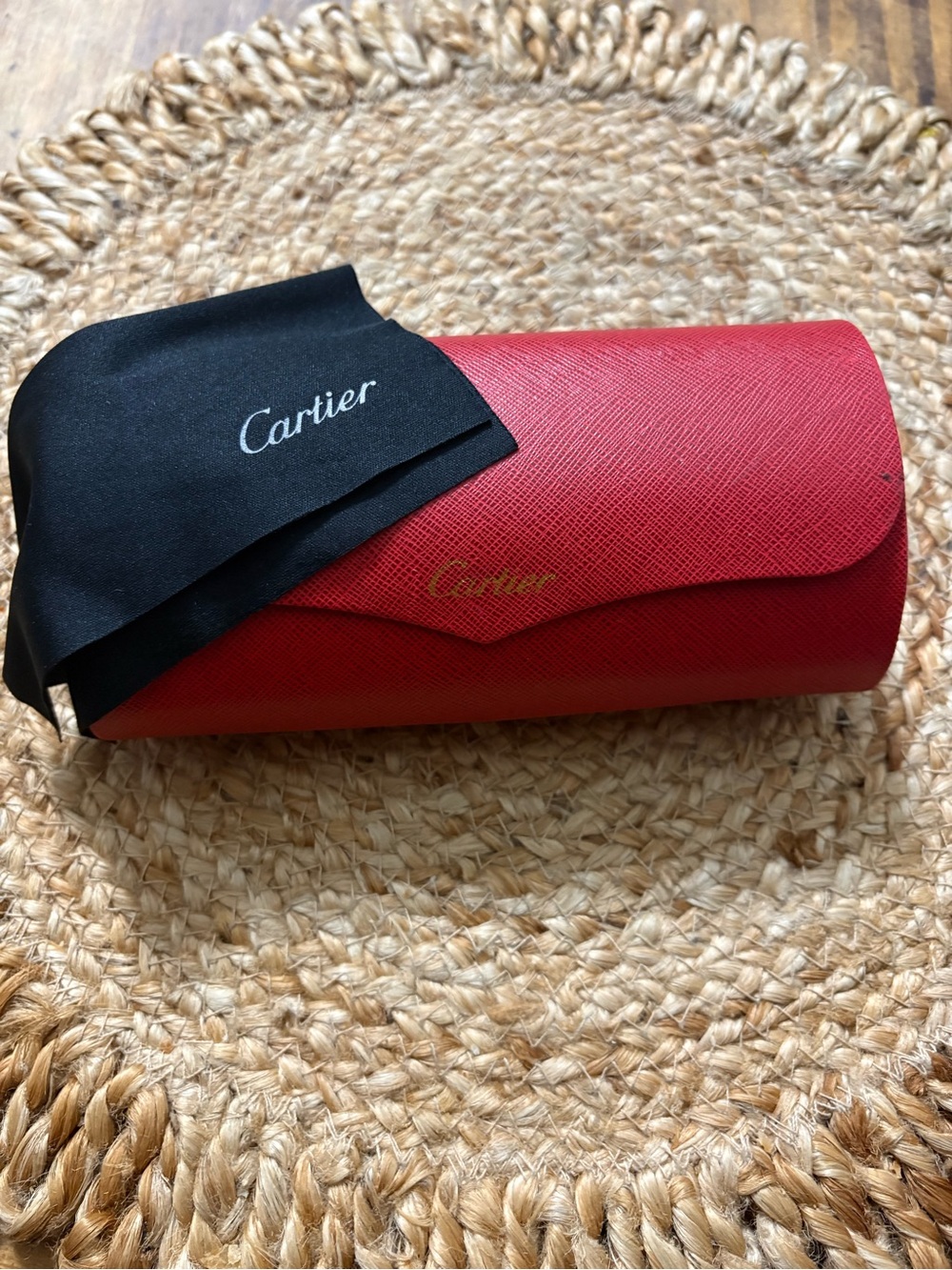 Cartier Red Leather Sunglasses Case with Black Cloth